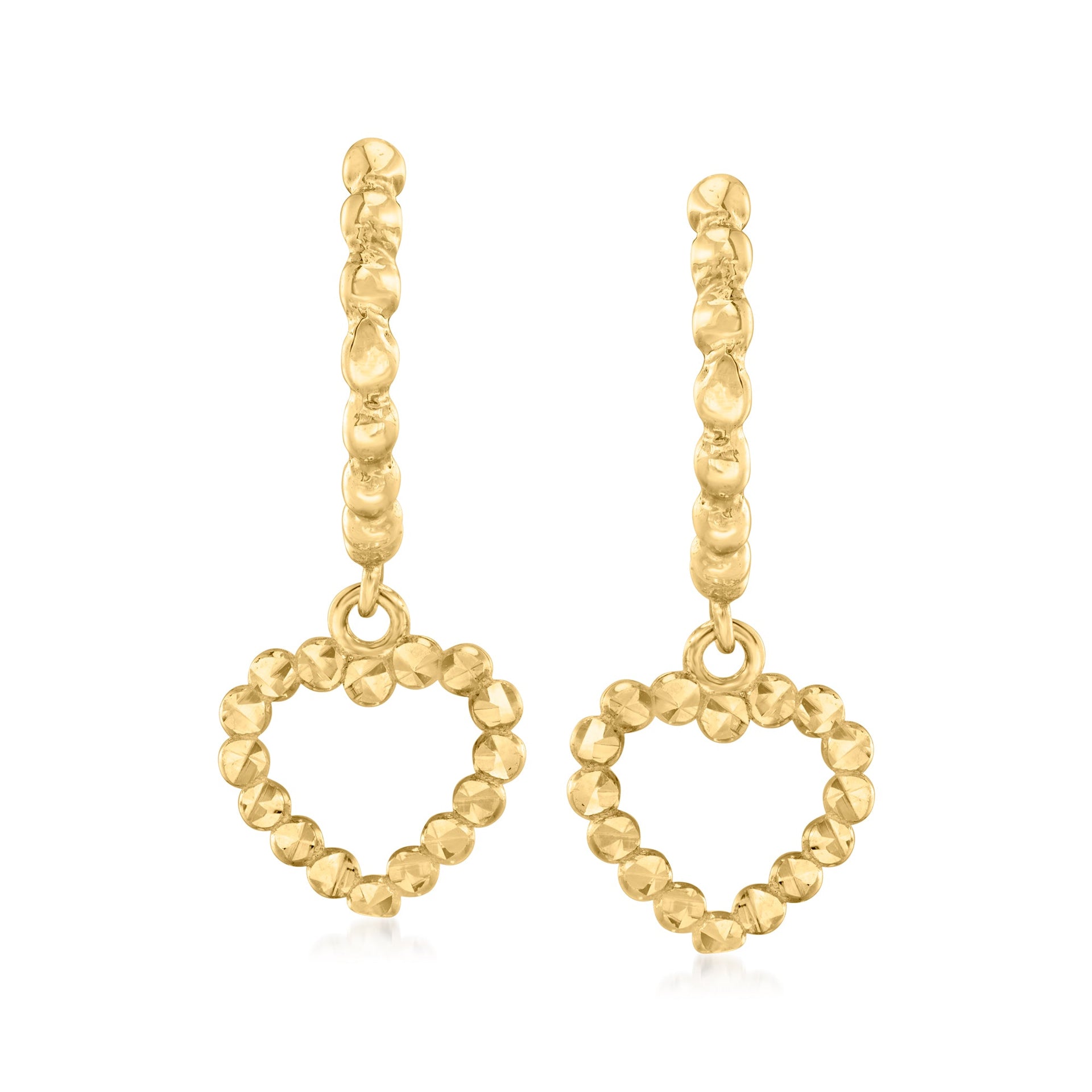 10kt Yellow Gold Huggie Hoop Earrings With Heart Drops