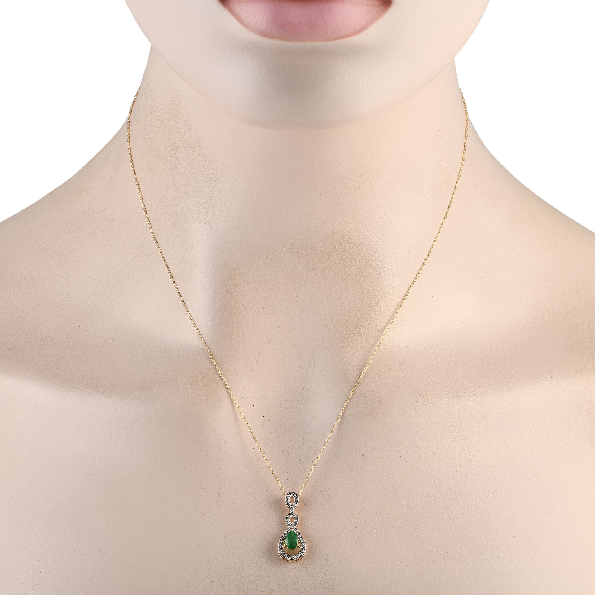 LB Exclusive 14K Yellow Gold 0.08ct Diamond and Emerald Necklace PD4-16318YEM