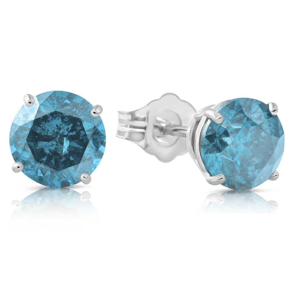 1 5/8 ct Blue Diamond Studs 14K White Gold