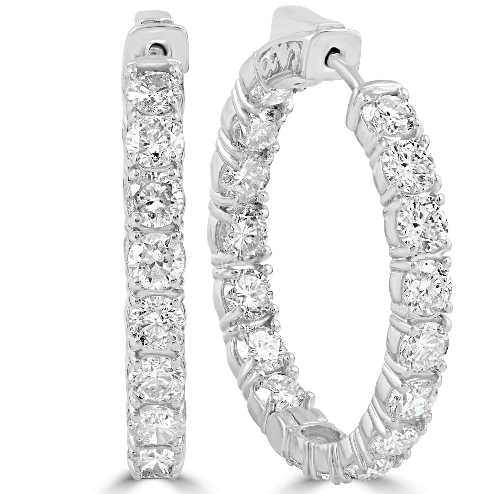 6.13 cttw Diamond Inside Outside Vault Lock Hoops 14k White Gold 30mm Tall