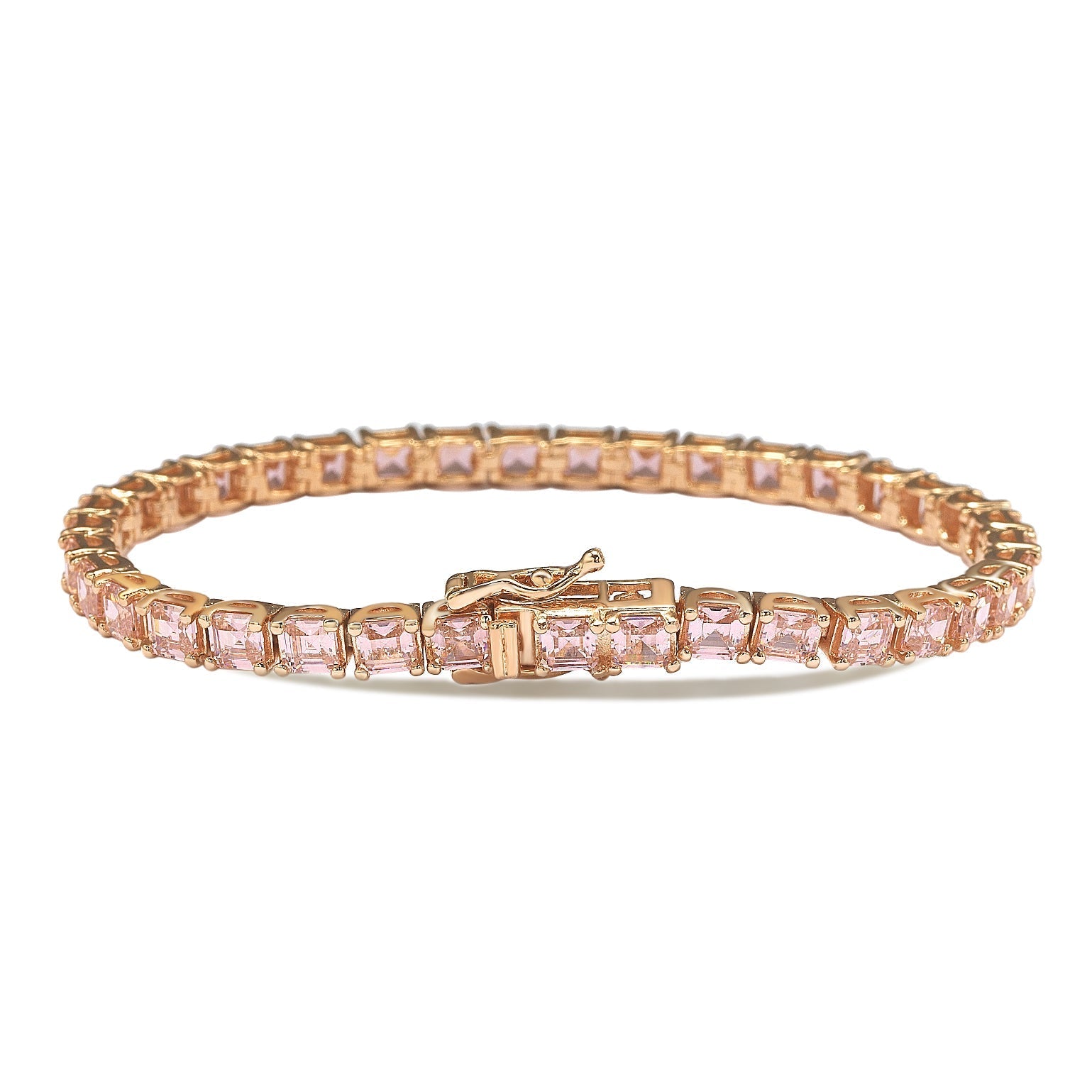 Suzy Levian Rose Sterling Silver Pink Assher Cut Cubic Zirconia Tennis Bracelet