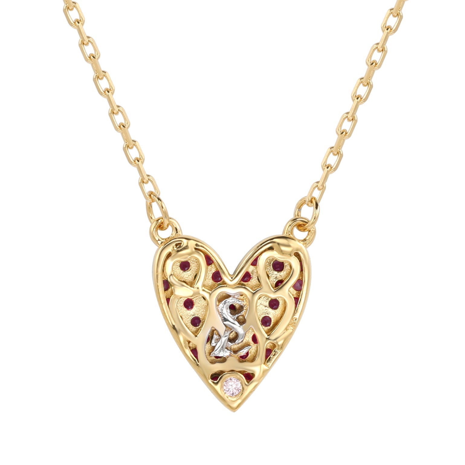 Suzy Levian Red Cubic Zirconia Golden Sterling Silver Heart Necklace