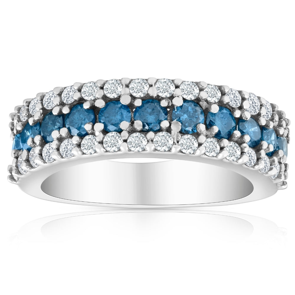 1 1/2 CT Blue & White Diamond Wedding Anniversary Ring