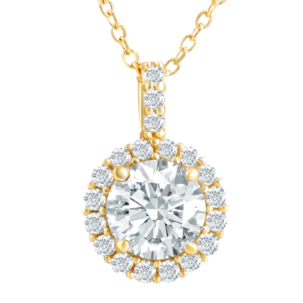 1 1/4Ct Halo Diamond Moissanite Pendant Necklace 18' 14k Yellow Gold (1/3' tall)