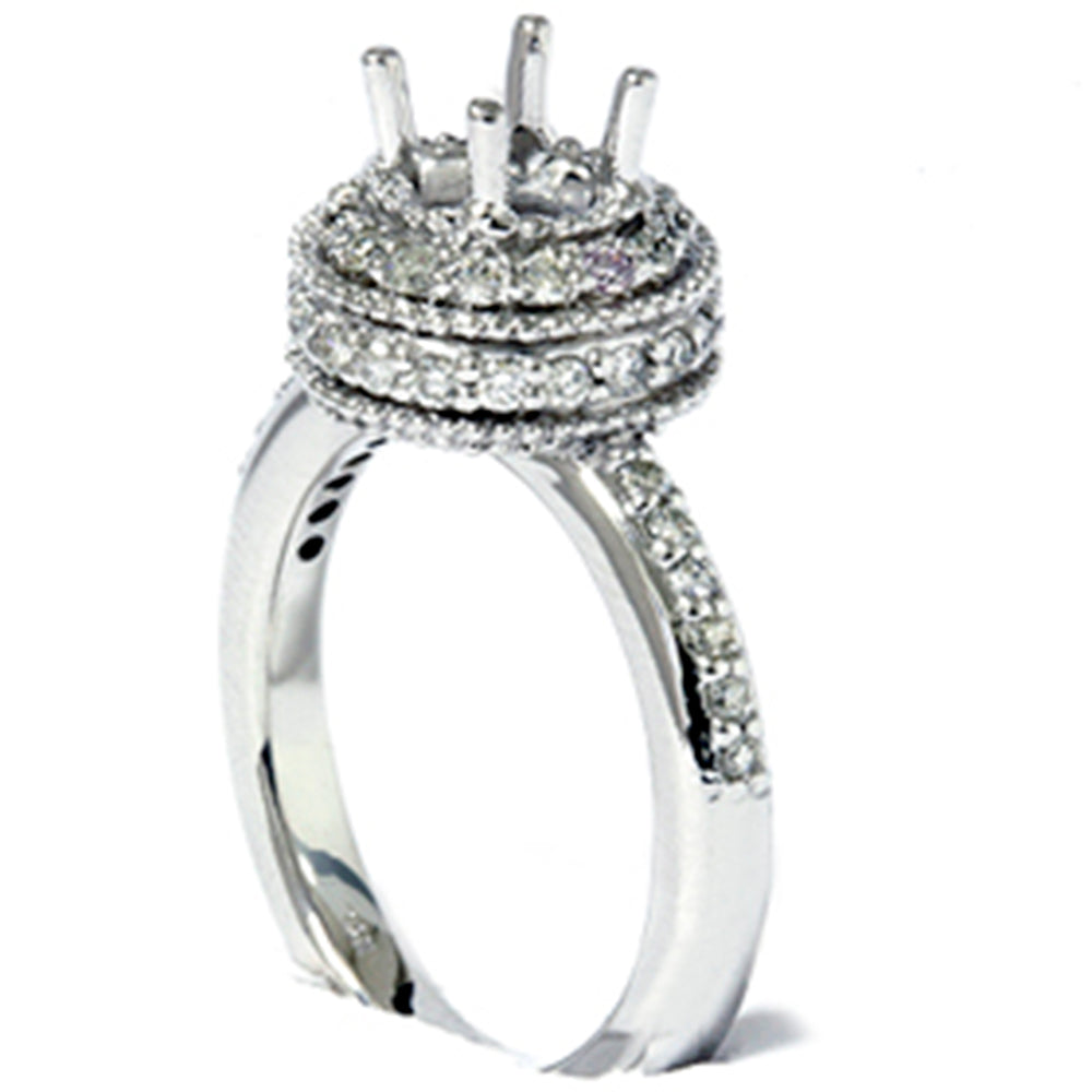 1/2 CT Antique Diamond Ring Setting 14K White Gold