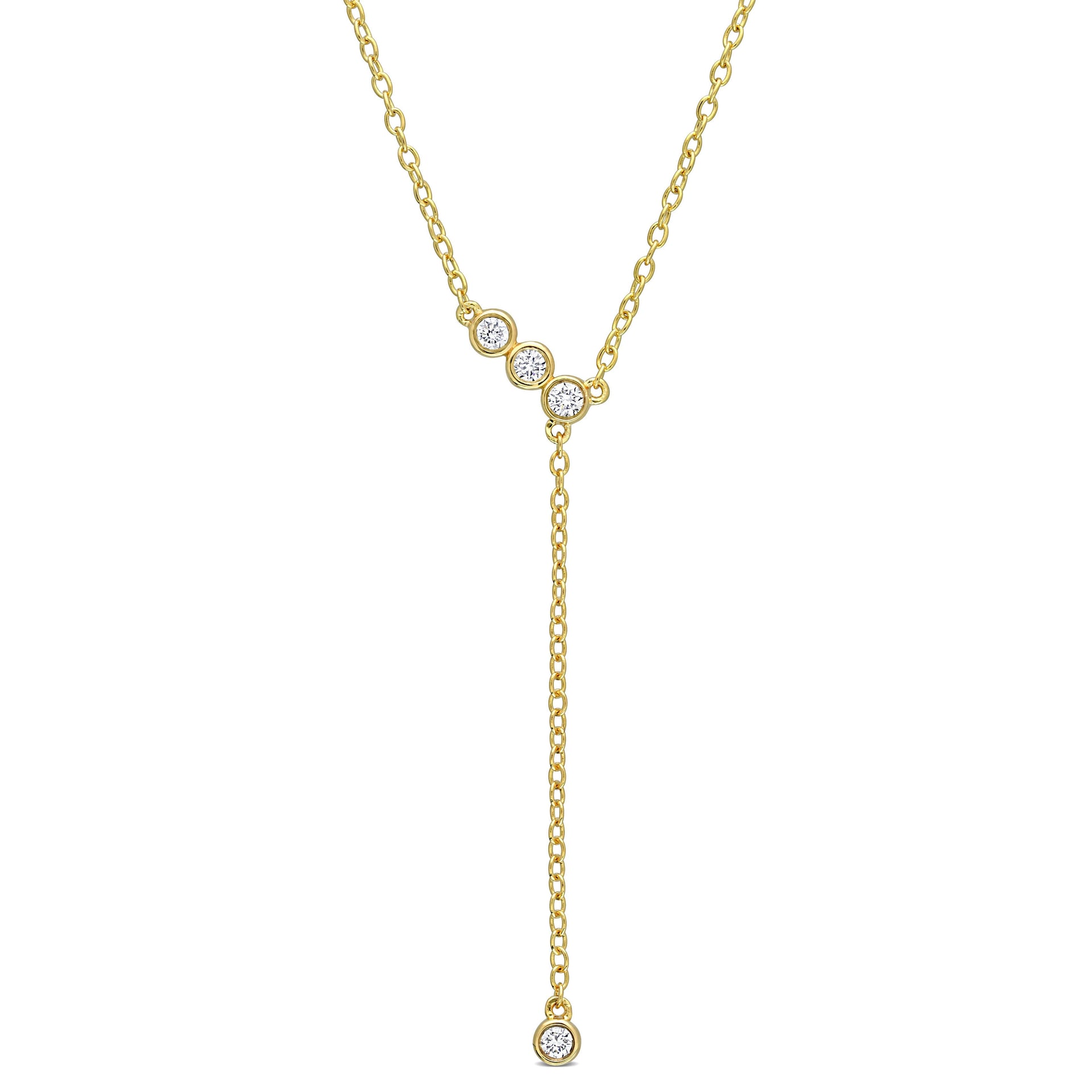 Created Forever 1/8 ct TW Lab-Grown Diamond Lariat Necklace 18k Yellow Silver-17 in