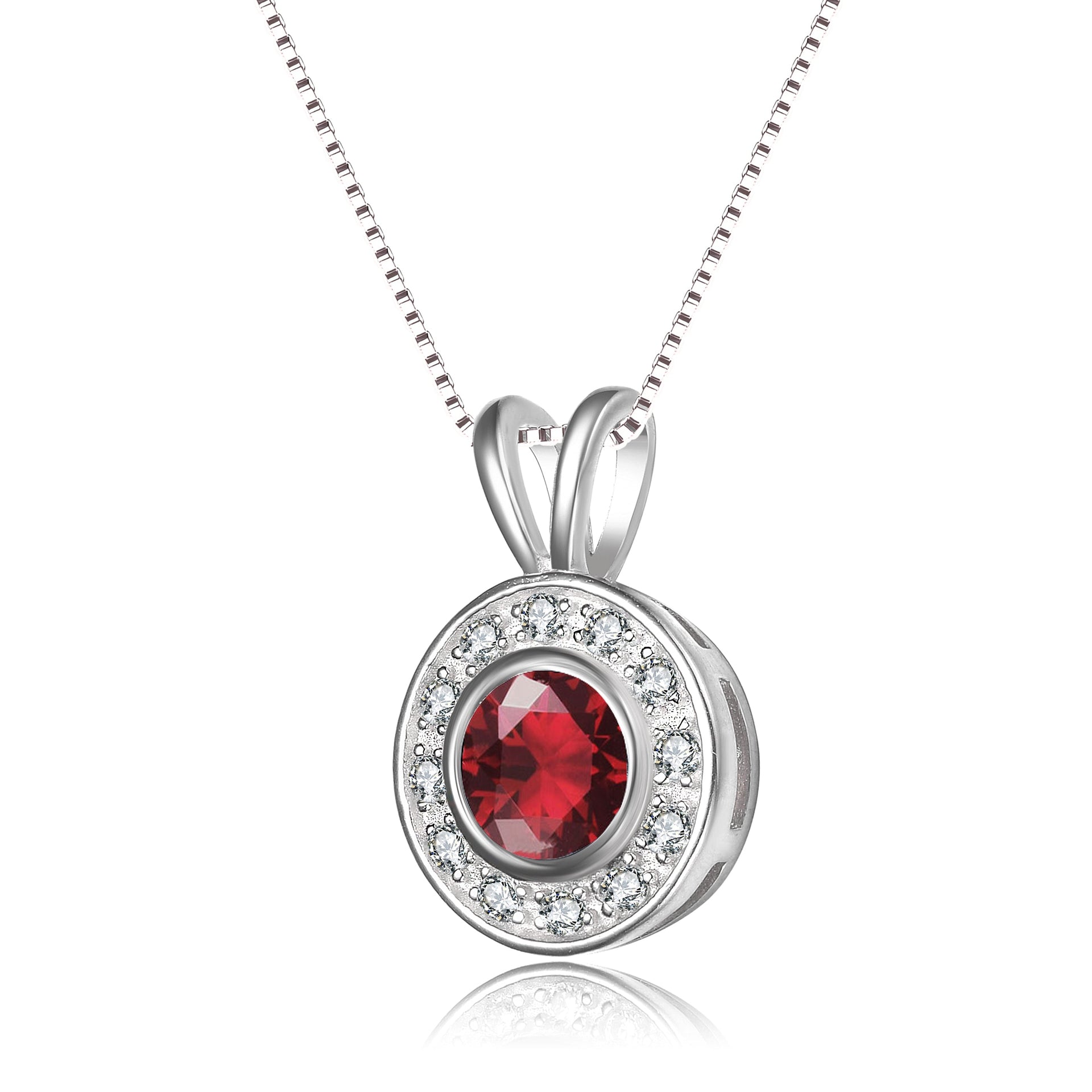 Sterling Silver Red Cubic Zirconia Round Necklace