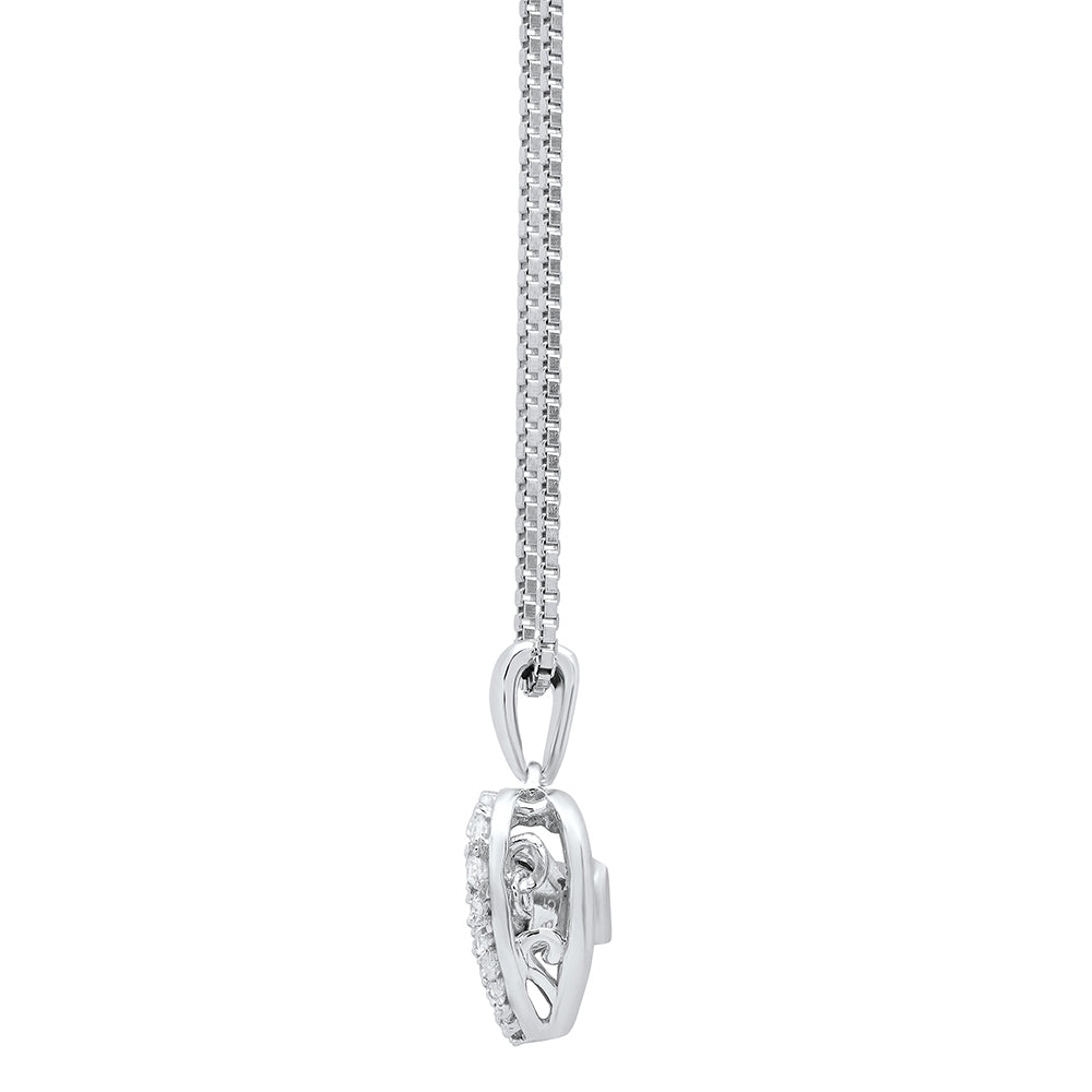 Dancing Diamond 'Devoted to You' Real Diamond Petite Heart Pendant Necklace for Women in Solid 925 Sterling Silver (1/7 ct.tw.), 18' Chain