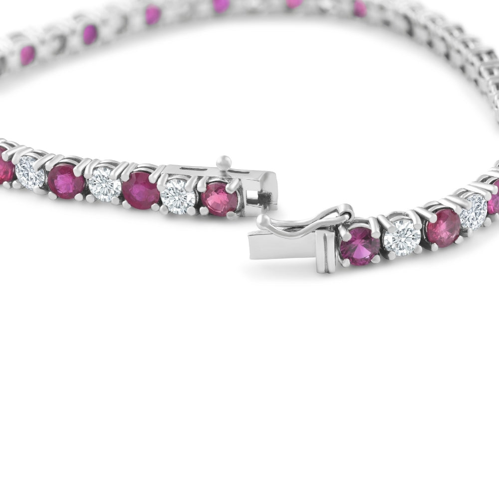 9 1/2 ct Genuine Ruby & Diamond Tennis Bracelet 14K White Gold
