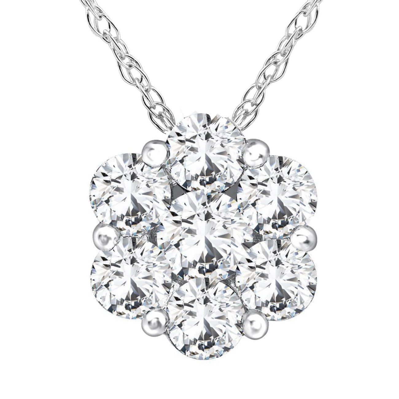 1/2 CT Pave Fire Diamond Cluster Pendant 14K White Gold