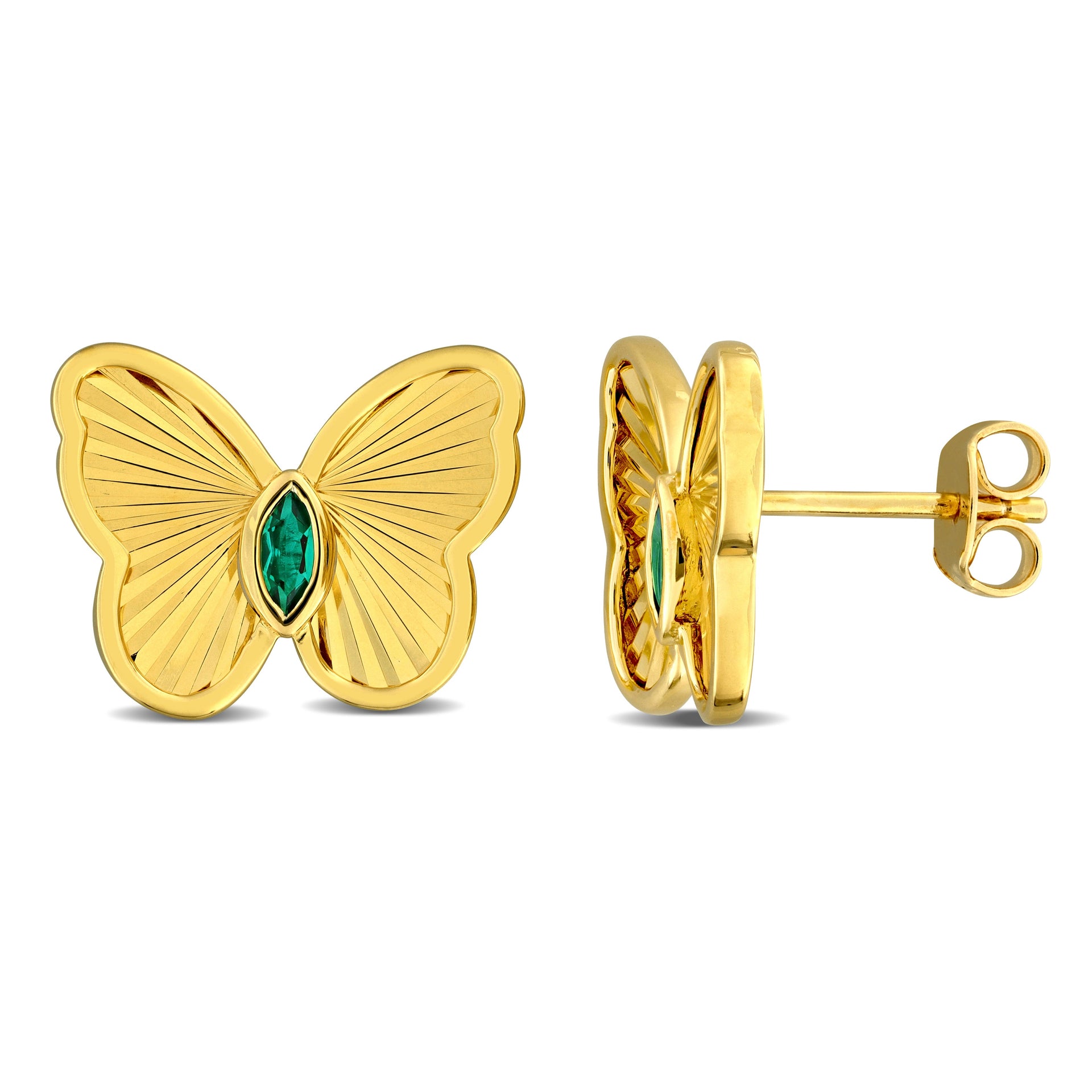 Mimi & Max 1/4ct TGW Marquise-Cut Created Emerald Butterfly Stud Earrings Yellow Silver