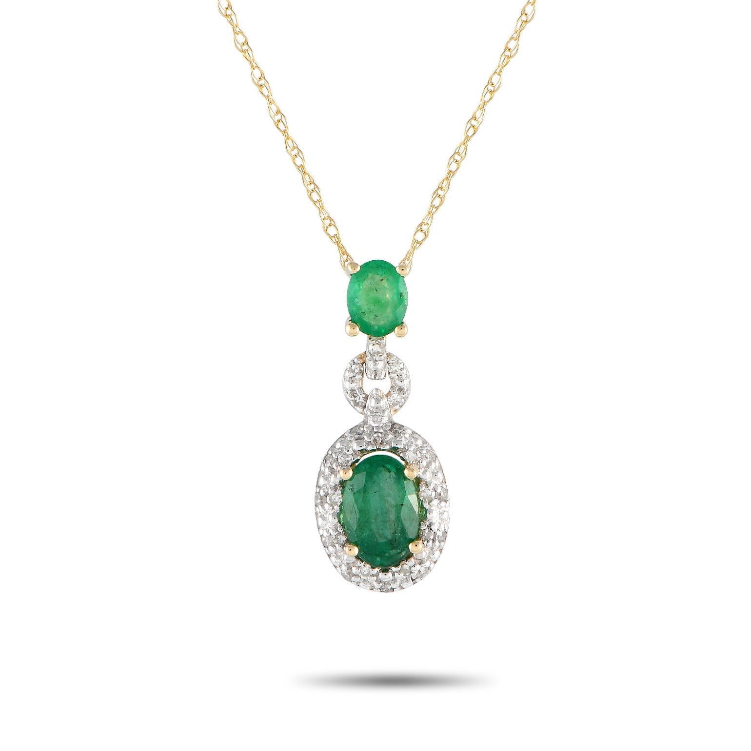 LB Exclusive 14K Yellow Gold 0.08ct Diamond and Emerald Necklace PD4-16183YEM