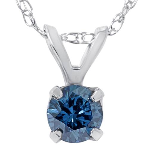 1/2ct Blue Diamond Solitaire Pendant 14K White Gold