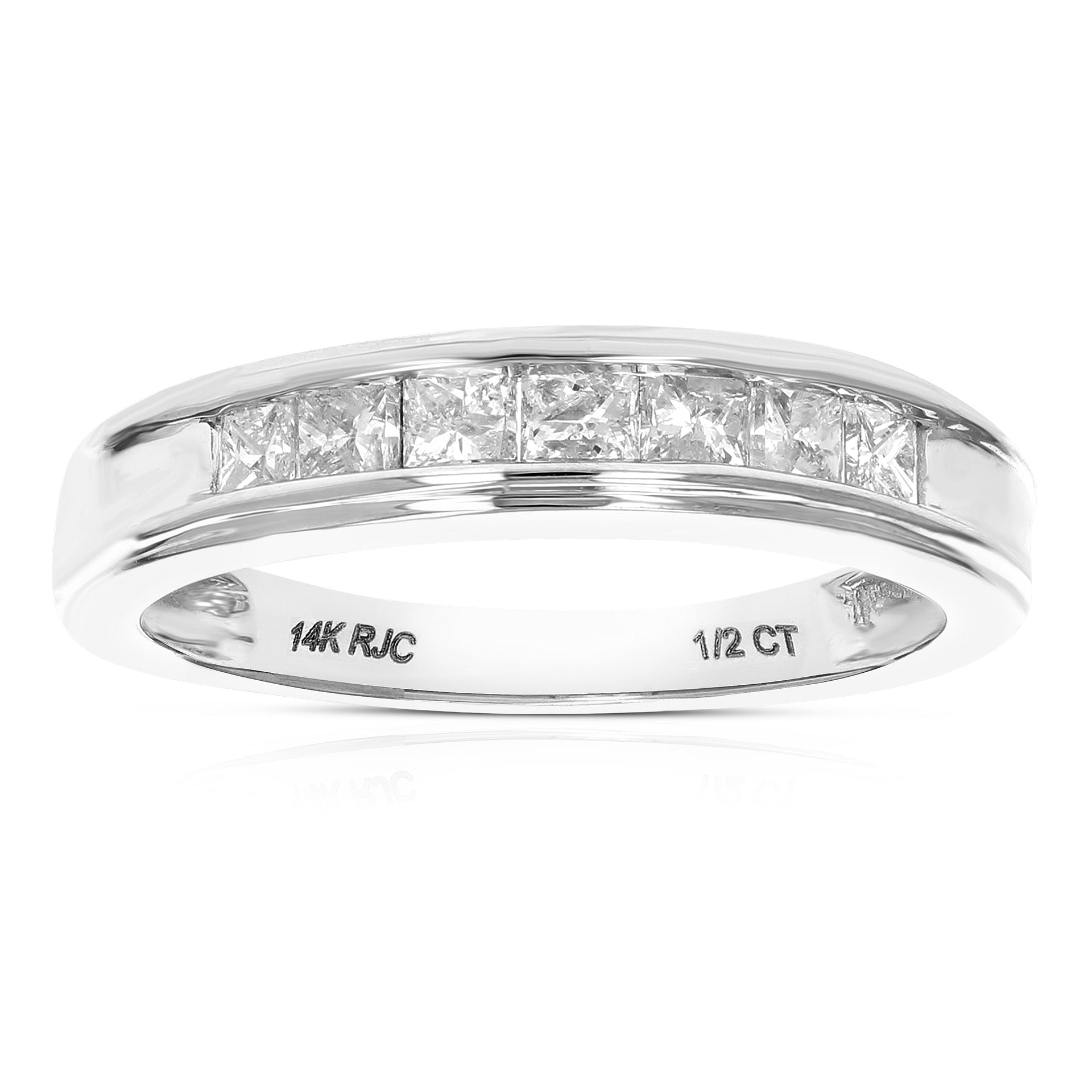 1/2 Cttw Diamond Wedding Band For Women Princess Diamond Wedding Band In 14K Gold 7 Stones Channel Set