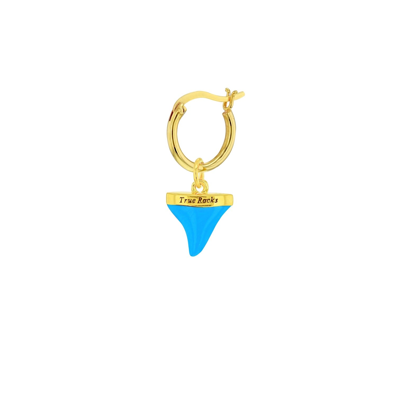 Turquoise Enamel & Gold Plated Sharks Tooth Charm On Hoop Earrings