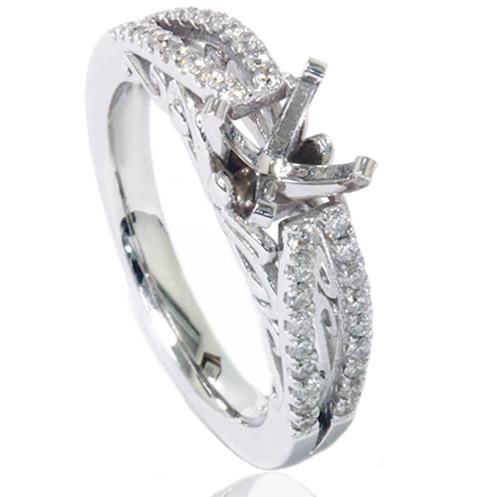 3/8 ct Vintage Diamond Engagement Ring Setting 14K White Gold