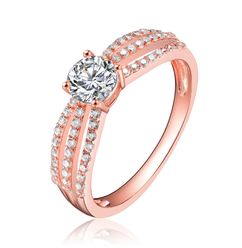 GENEVIVE Sterling Silver Rose Gold Plated Cubic Zirconia Modern Ring