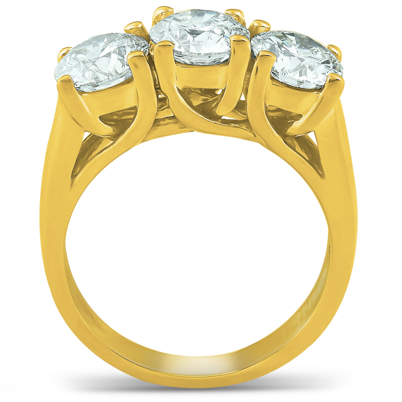 2 1/2 CT Three Stone Diamond Engagement Ring 14K Yellow Gold