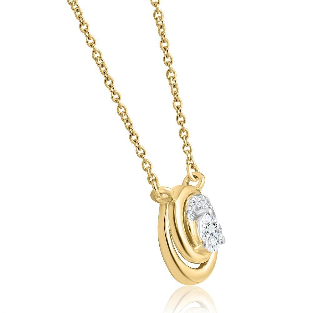 1/4Ct TW Round Diamond Circle Halo Pendant Yellow Gold Lab Grown Necklace