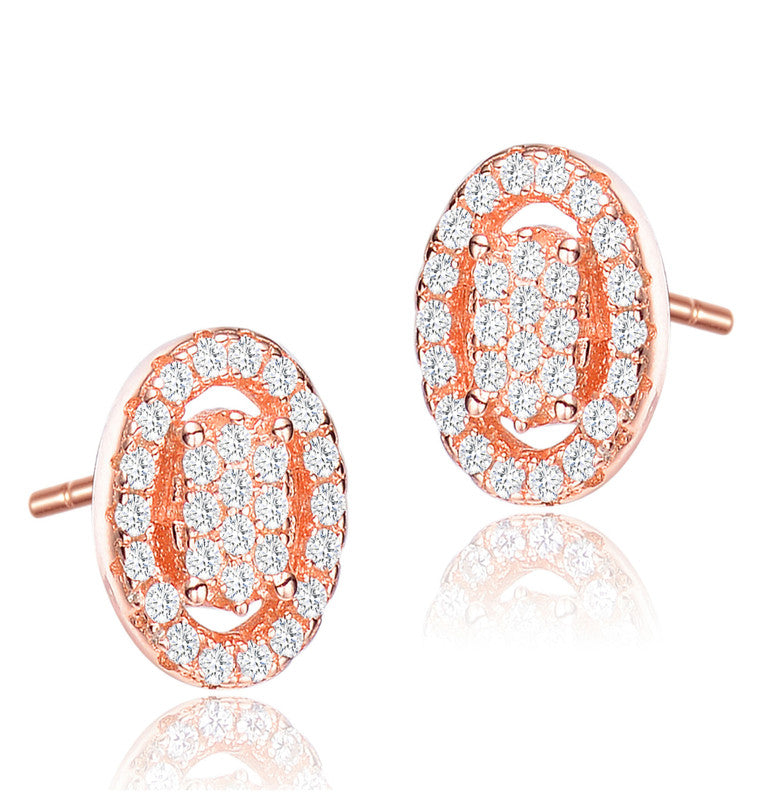 GENEVIVE Sterling Silver Rose Gold Plated Cubic Zirconia Oval Earrings