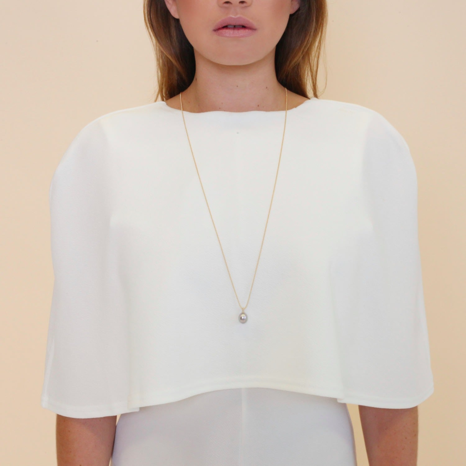 Grey Pearl Drop Pendant Gold Chain