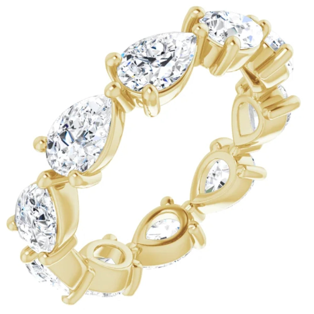 5CT Pear Shape Diamond Eternity Ring Horizontal Wedding Band 14k Gold Lab Grown