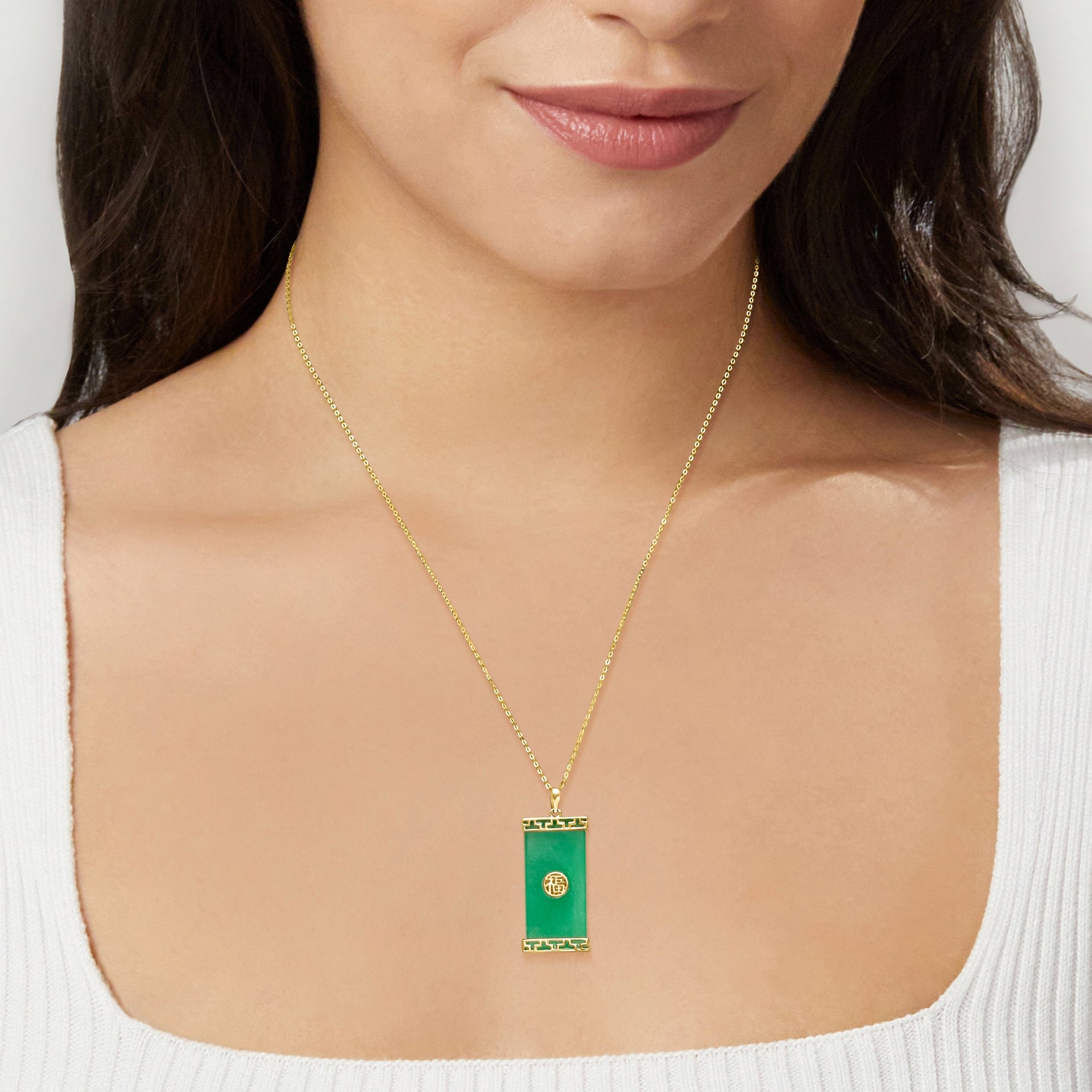 Canaria Jade 'Good Fortune' Pendant Necklace in 10kt Yellow Gold
