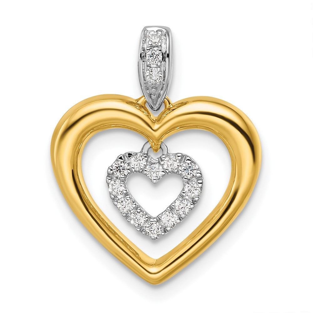 14K Two-tone Gold Lab Grown Diamond Dangle Heart In Heart Pendant (0.15ct VS G-H)