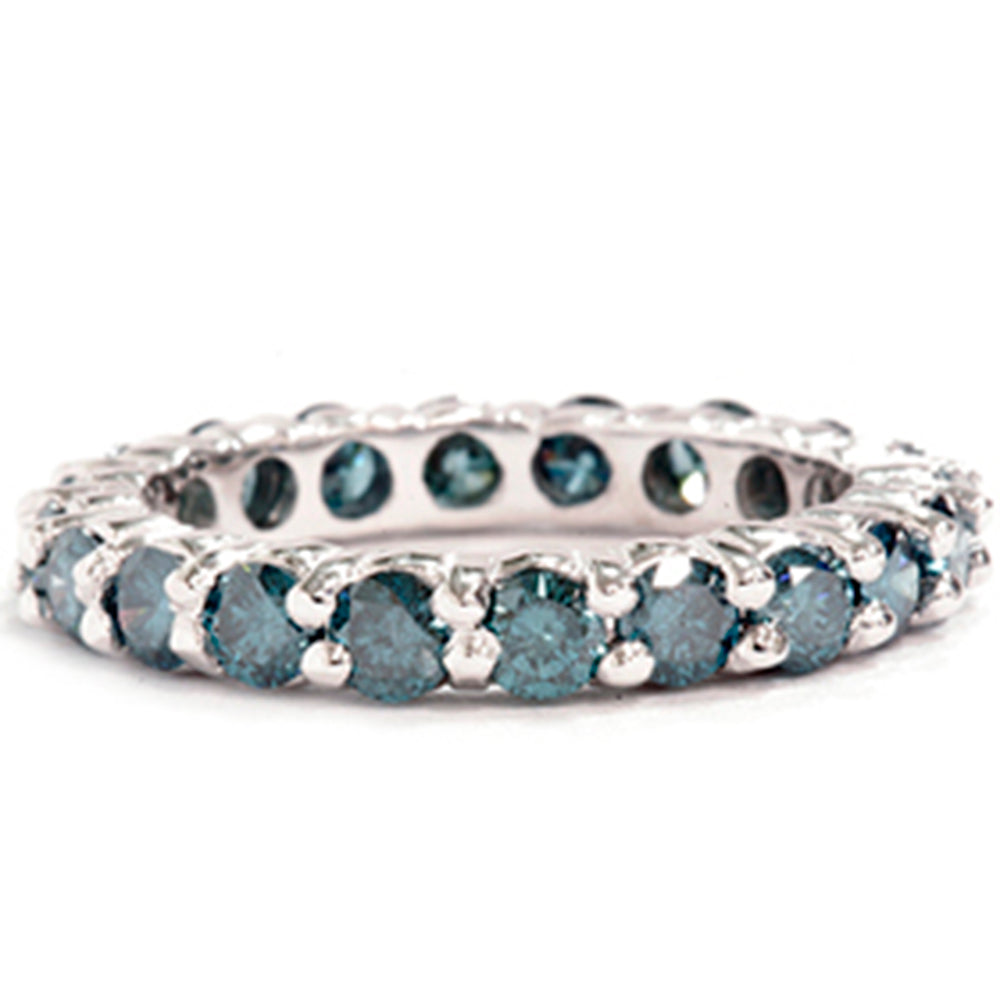 2 CT Prong Blue Diamond Eternity Ring 14K White Gold