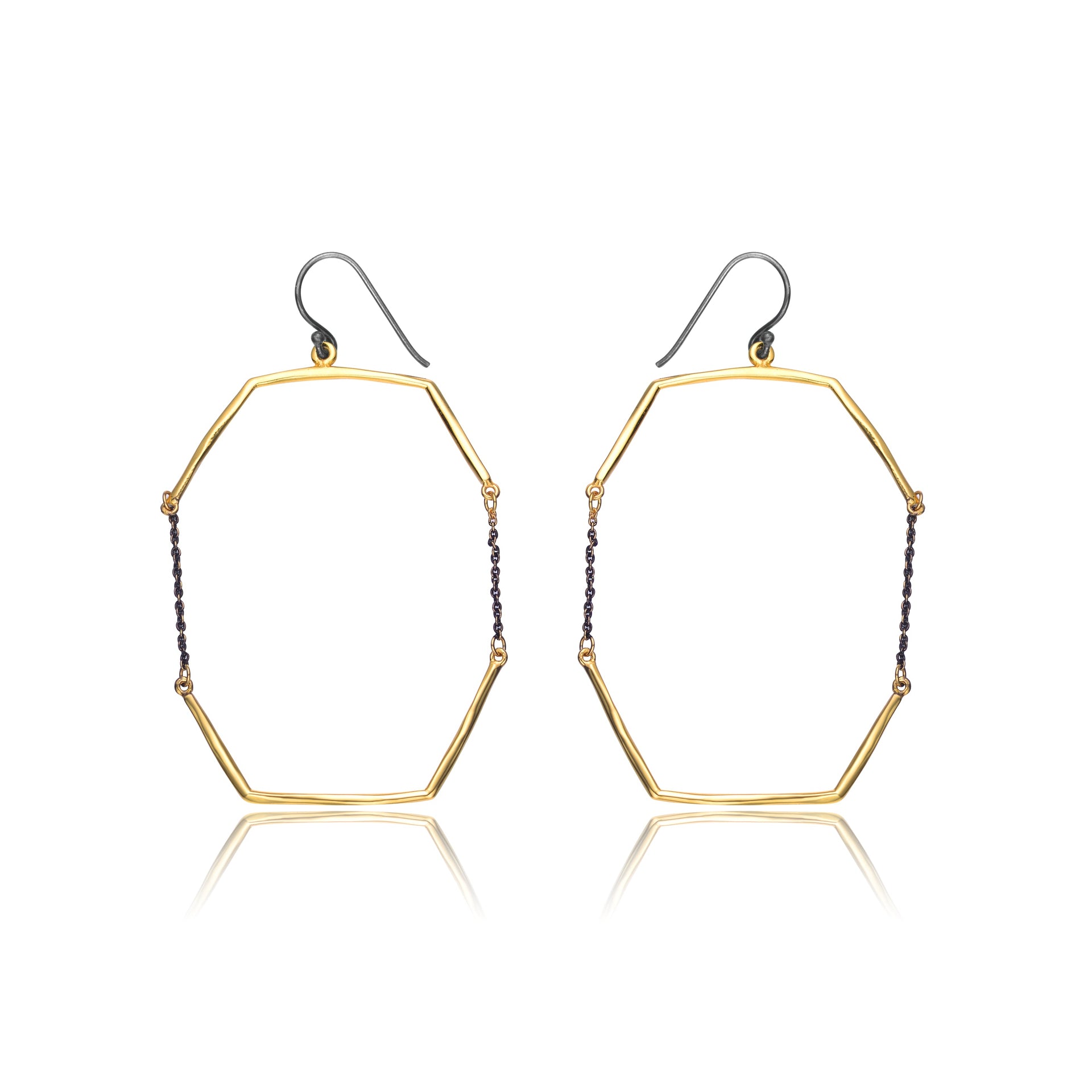 Sterling Silver Gold and Black Plated Octagon Drop Earrings