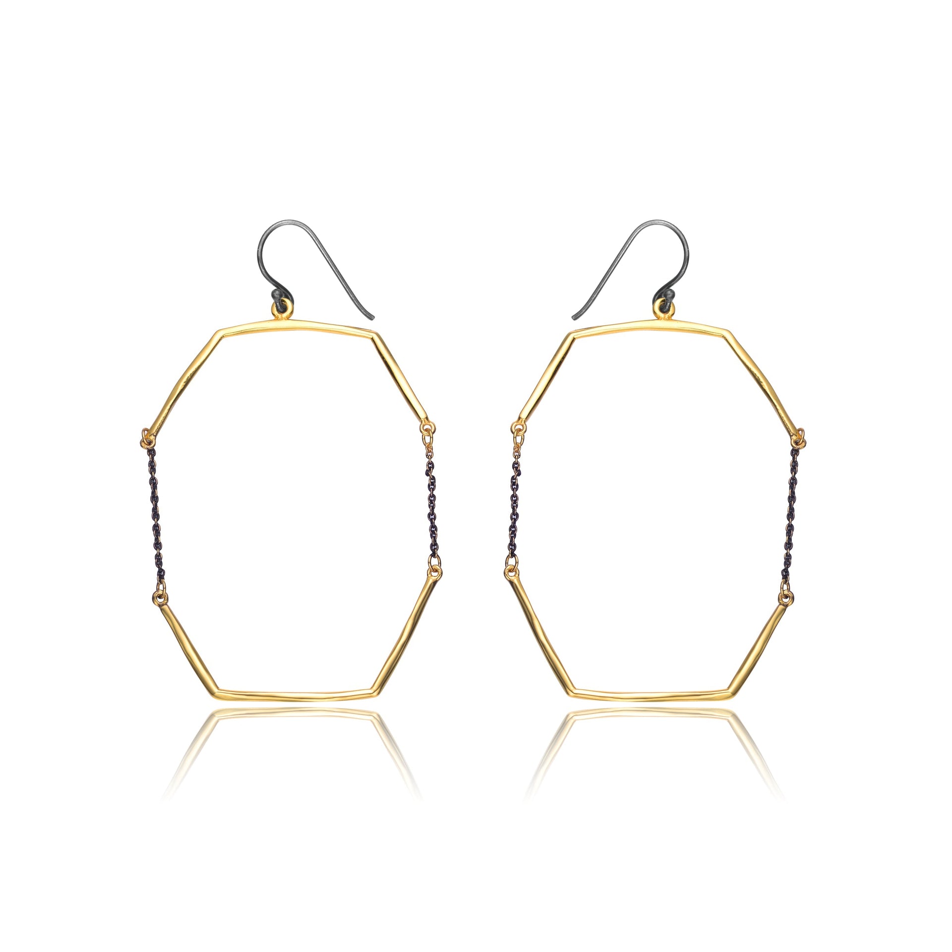 Sterling Silver Gold and Black Plated Octagon Drop Earrings