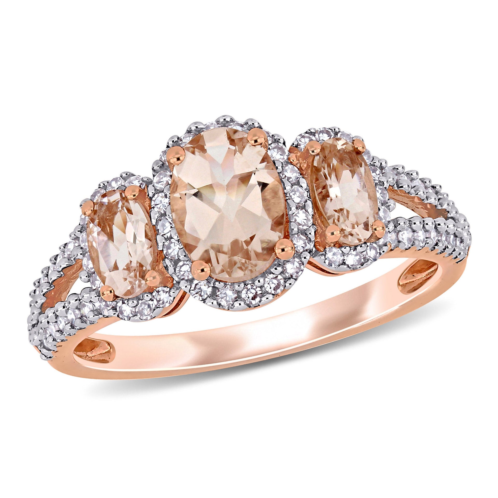 Mimi & Max 1 1/10ct TGW Morganite 1/3ct TW Diamond 3-stone Split Shank Ring 14k Rose Gold