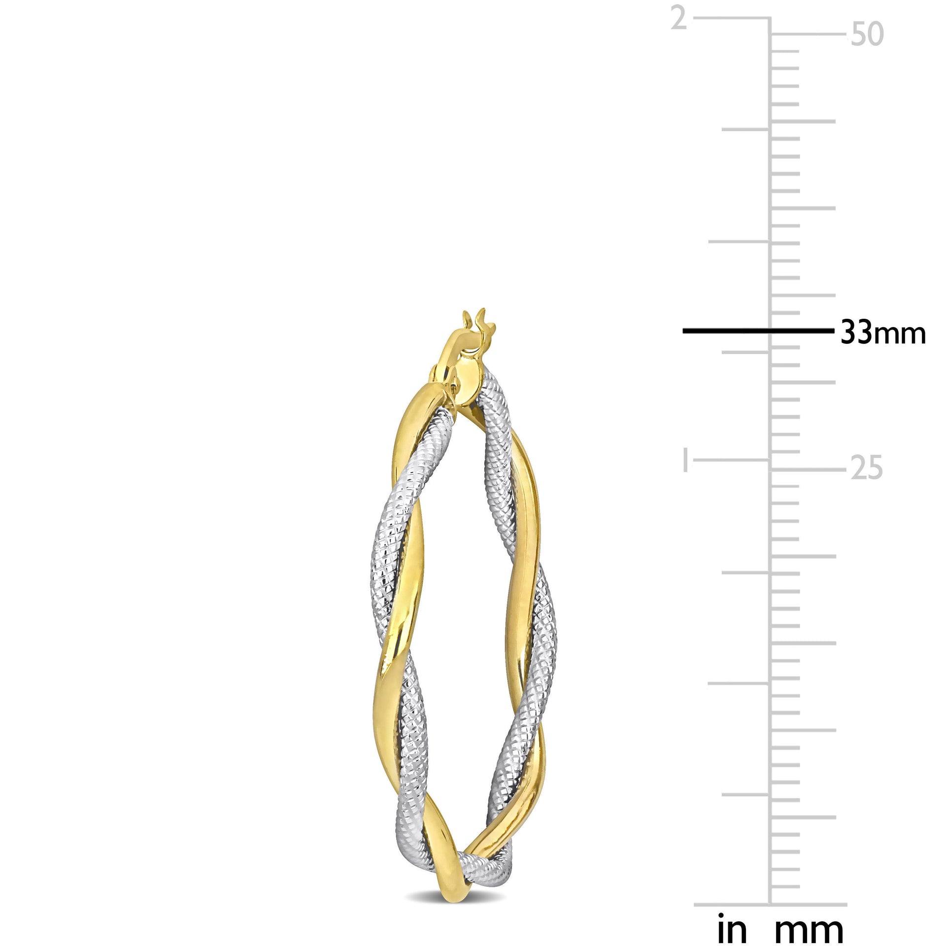 33 MM Twisted Hoop Earrings in 2-Tone Yellow and White 10K Gold