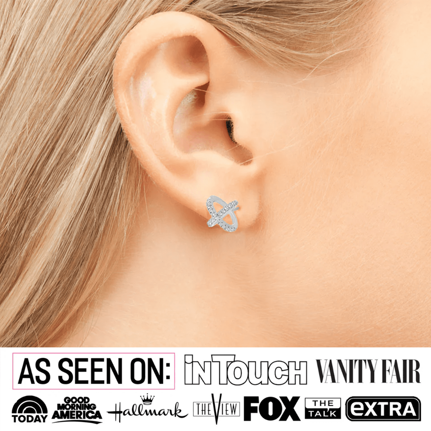 Paige 18k White Gold X-Ring Pave Stud Earrings with Simulated Diamond Crystals