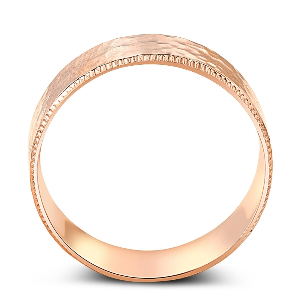 Hammered 14K Rose Gold 7mm Wedding Mens Band
