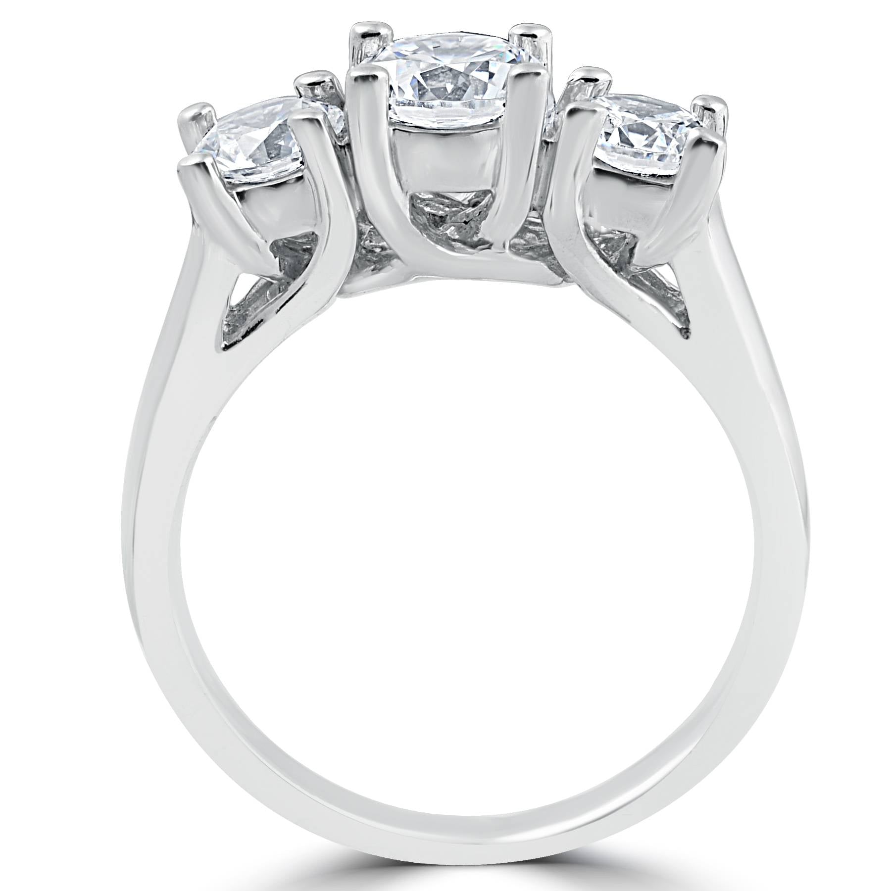 2 CT Three Stone Diamond Engagement Ring 14k White Gold