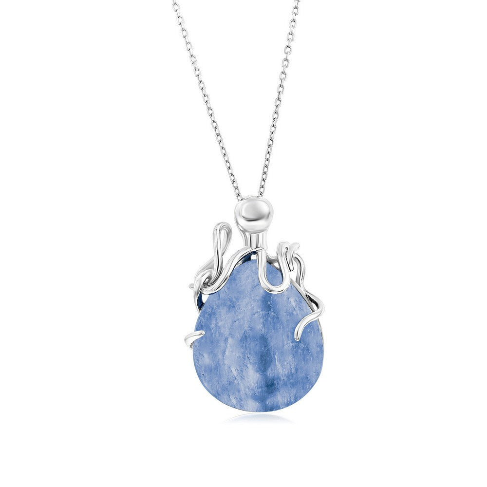 Sterling Silver Pear-Shaped Kyanite Octopus Pendant Necklace