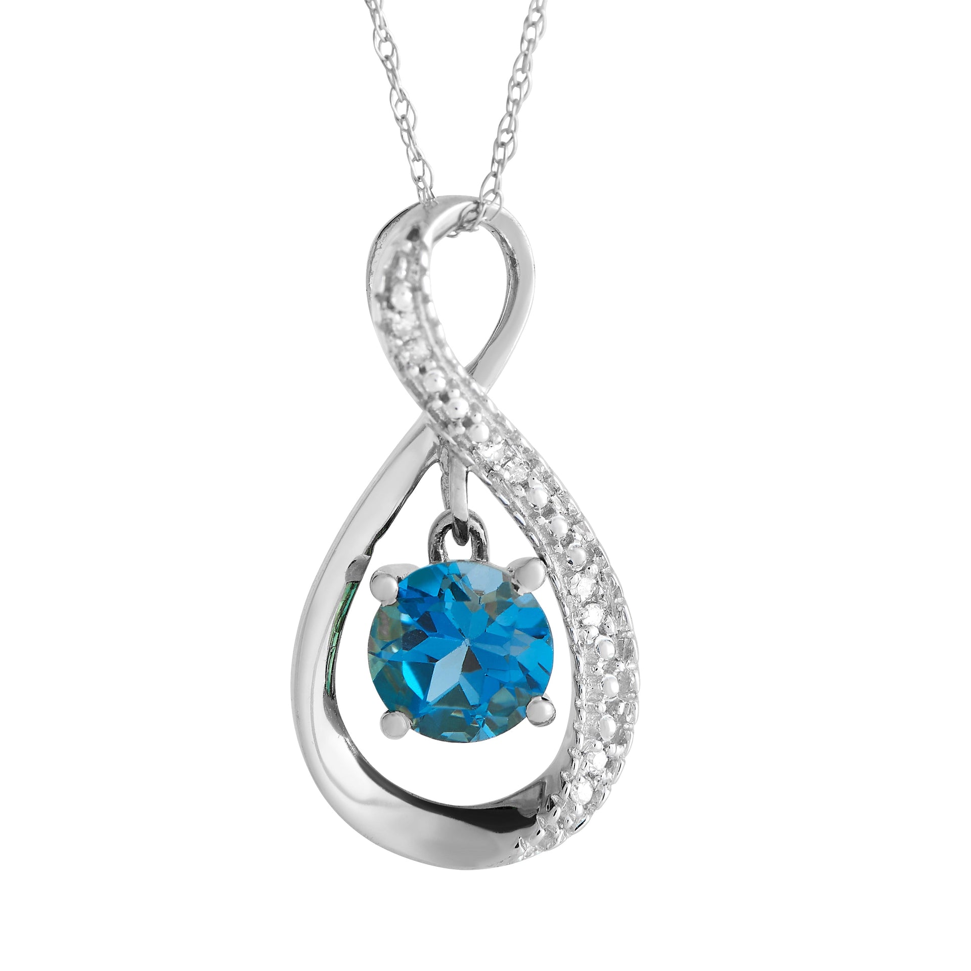 LB Exclusive 14K White Gold 0.03ct Diamond and Topaz Pendant Necklace