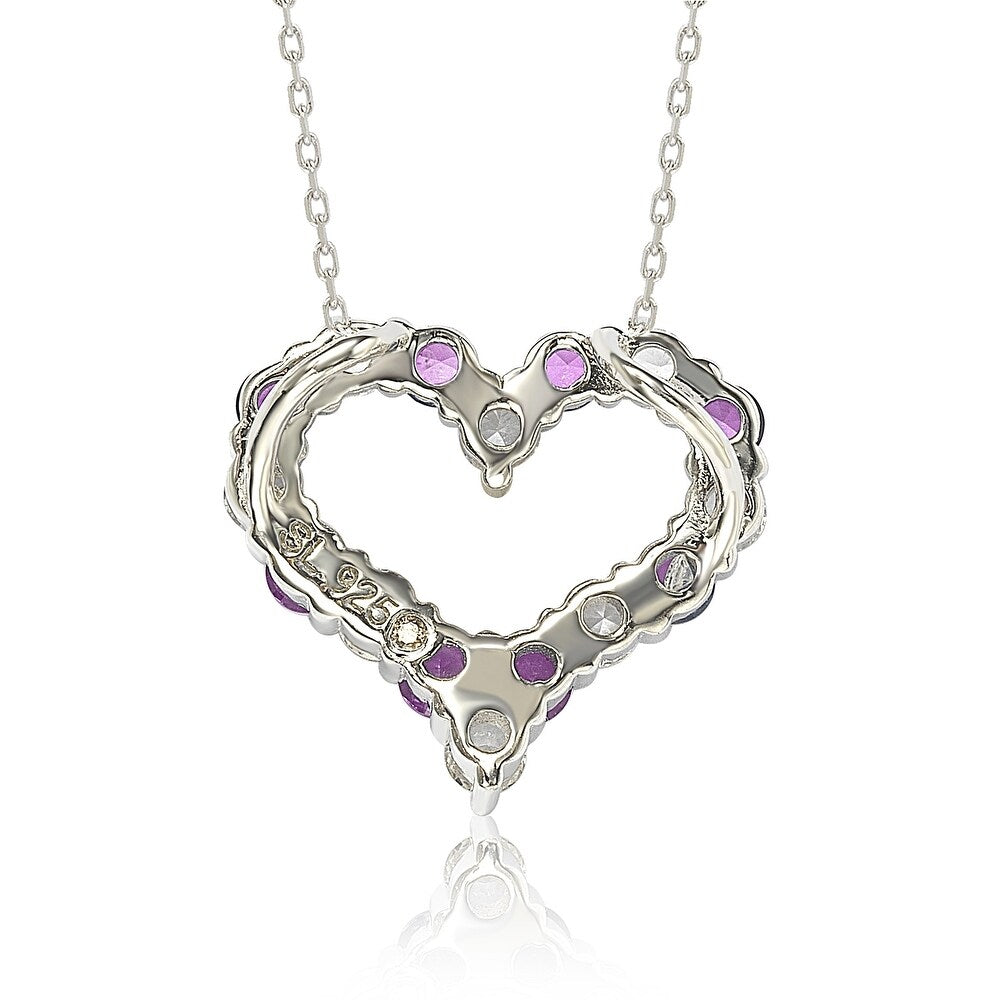 Suzy Levian Sterling Silver Pink Sapphire & Diamond Accent Alternating Heart Eternity Pendant