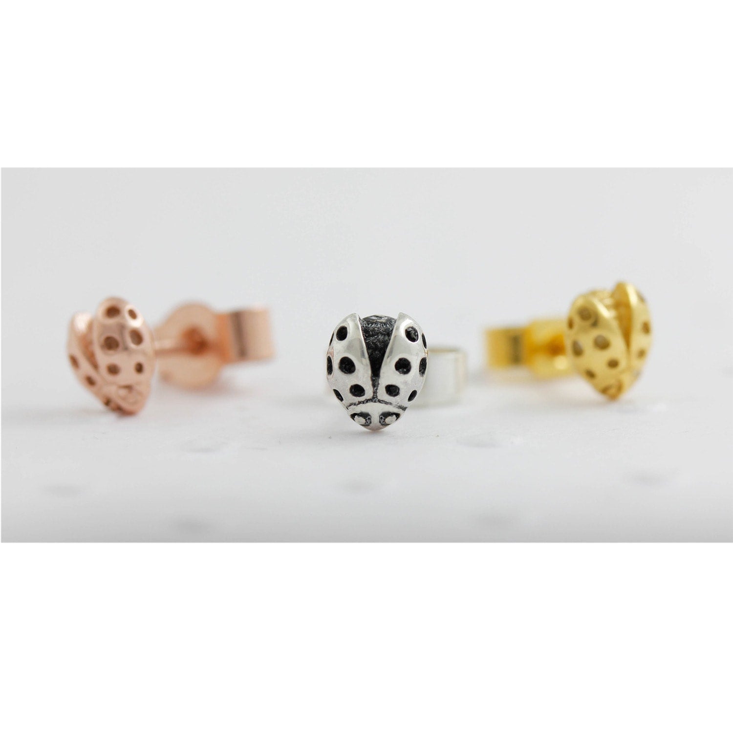 Ladybird Earrings - Silver - Wings Open