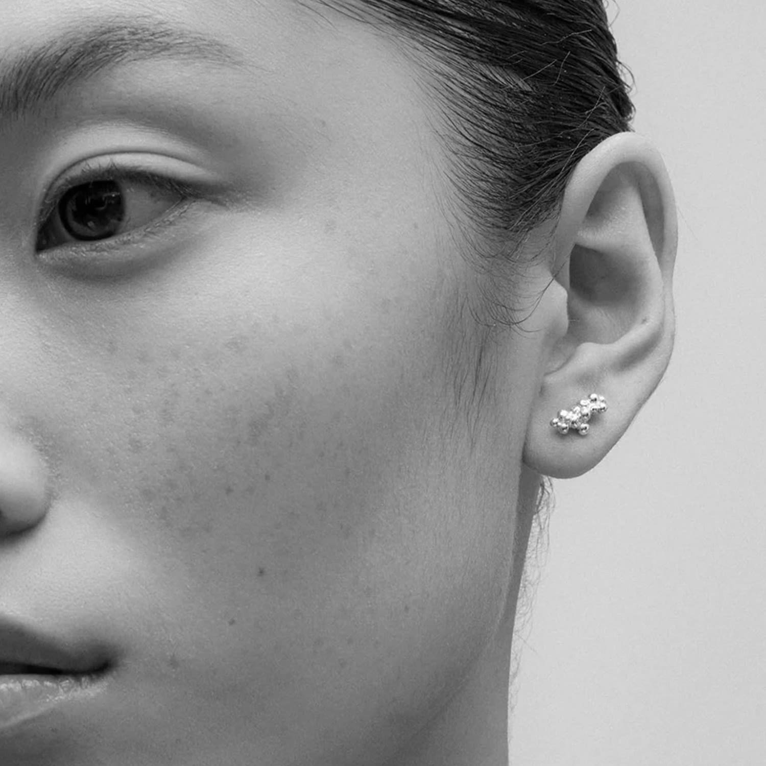 Céleste Deux Caviar Stud Earrings Silver