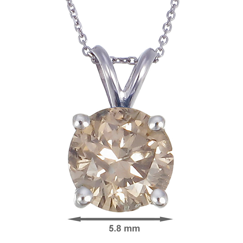 1 cttw Champagne Diamond Solitaire Pendant 14K White Gold Round with Chain