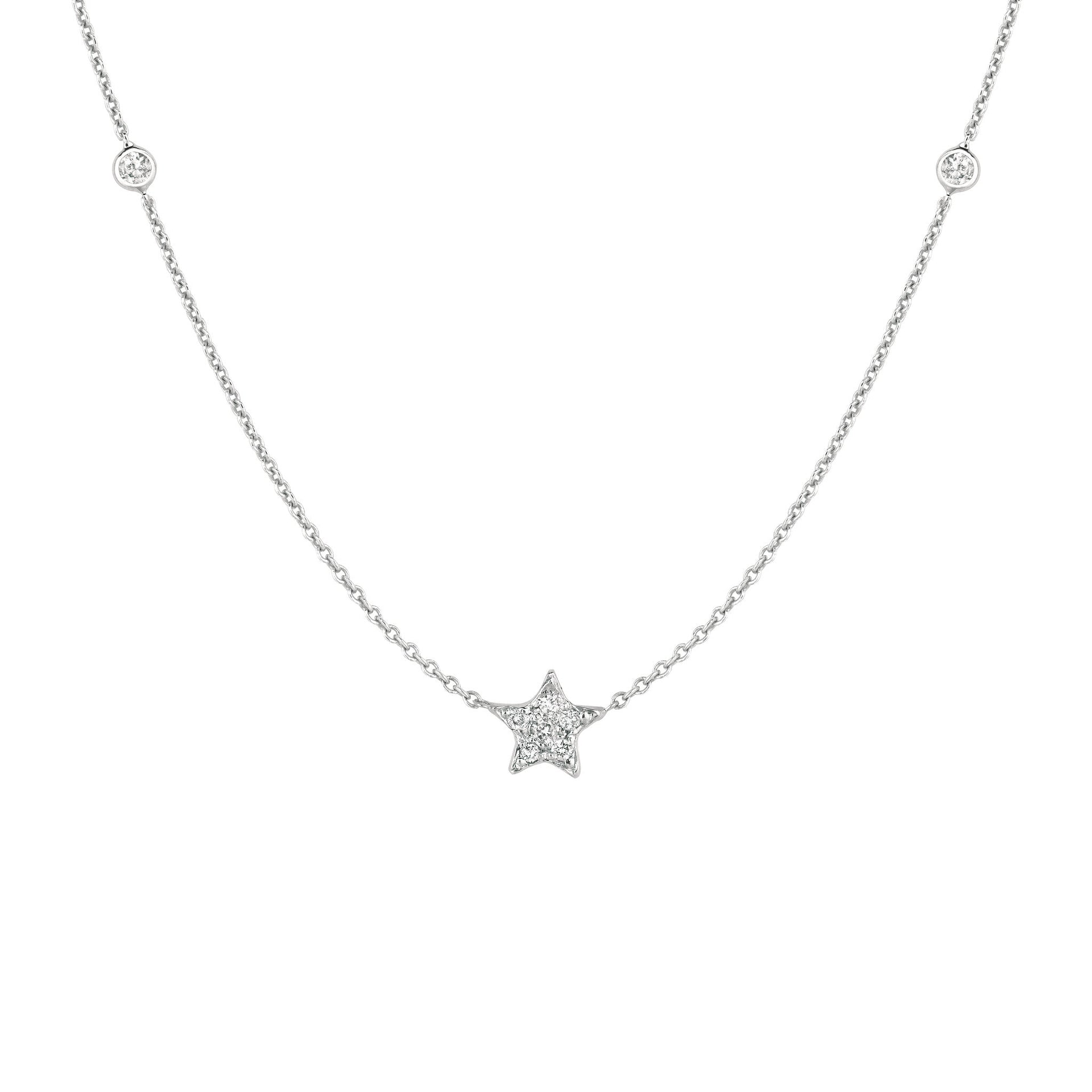 Diamond Star & Two Sided Diamond Necklace Gold