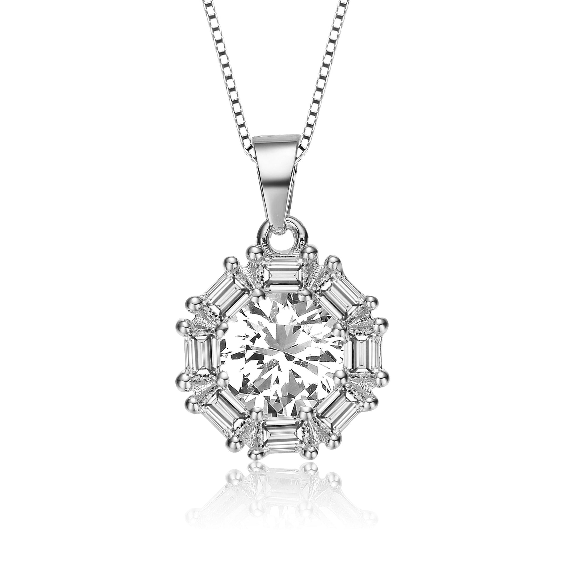 Cz Sterling Silver Rhodium Plated Pendant