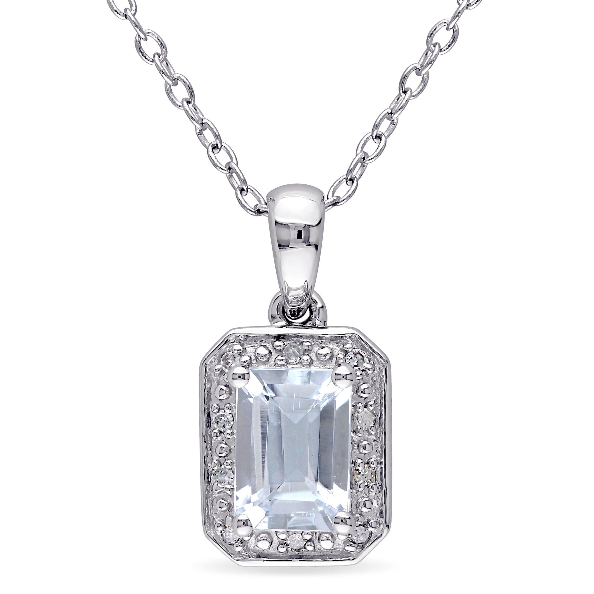 Mimi & Max 1ct TGW Emerald Cut Aquamarine and Diamond Pendant with Chain in Sterling Silver