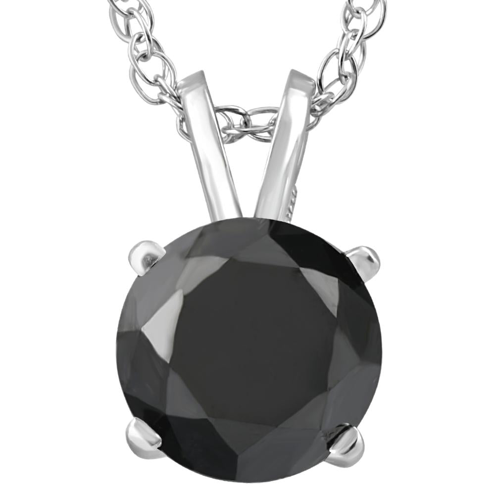 2 Ct Black Diamond Solitaire Pendant in 14k White or Yellow Gold 18' Necklace