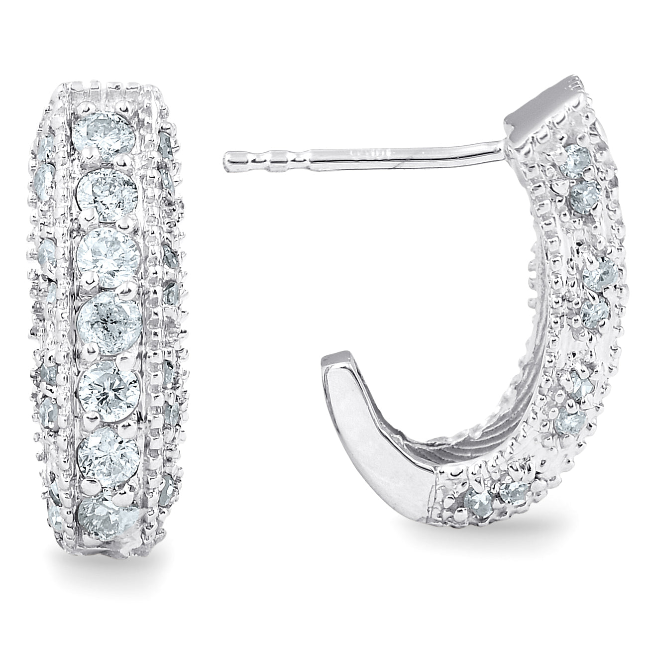 1/2 CT Vintage Pave Huggie Hoops Earrings 14K White Gold