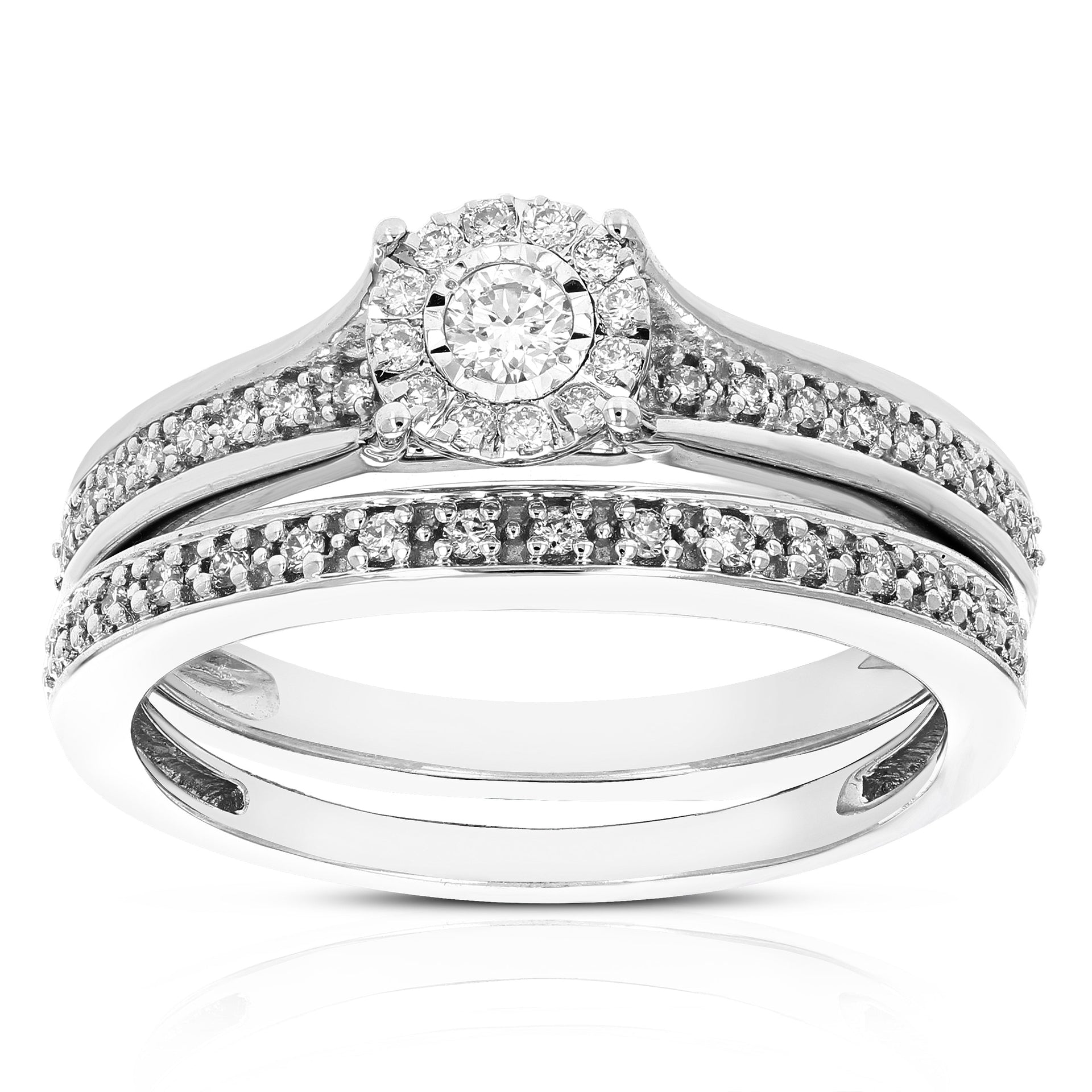 1/3 cttw Round Cut Lab Grown Diamond Bridal Set .925 Sterling Silver Prong Set