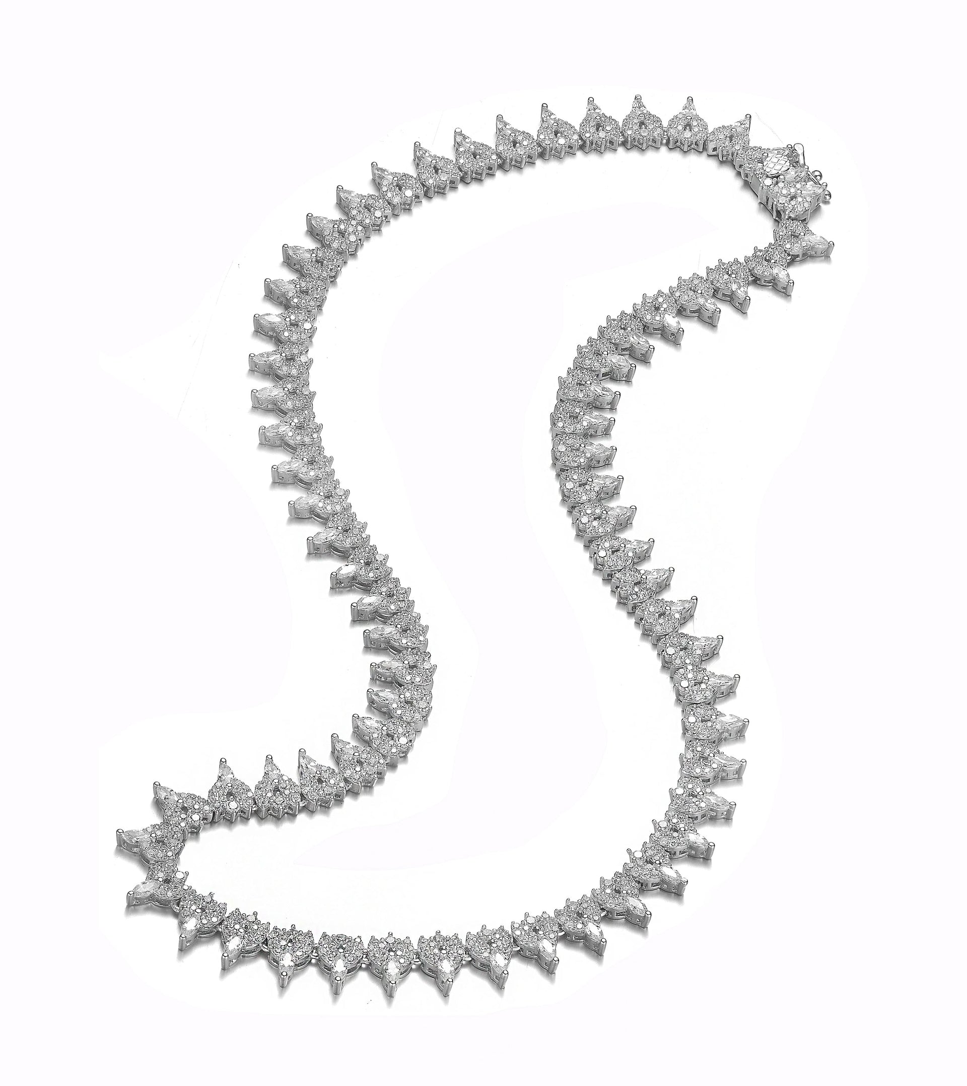 Sterling Silver Clear Cubic Zirconia Cluster Tennis Necklace