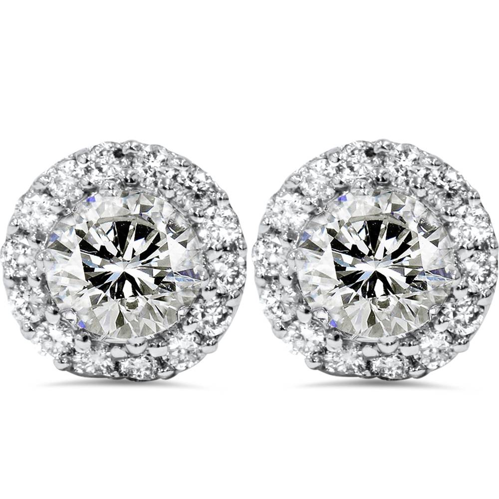 1 7/8 ct Halo Diamond Studs 14K White Gold